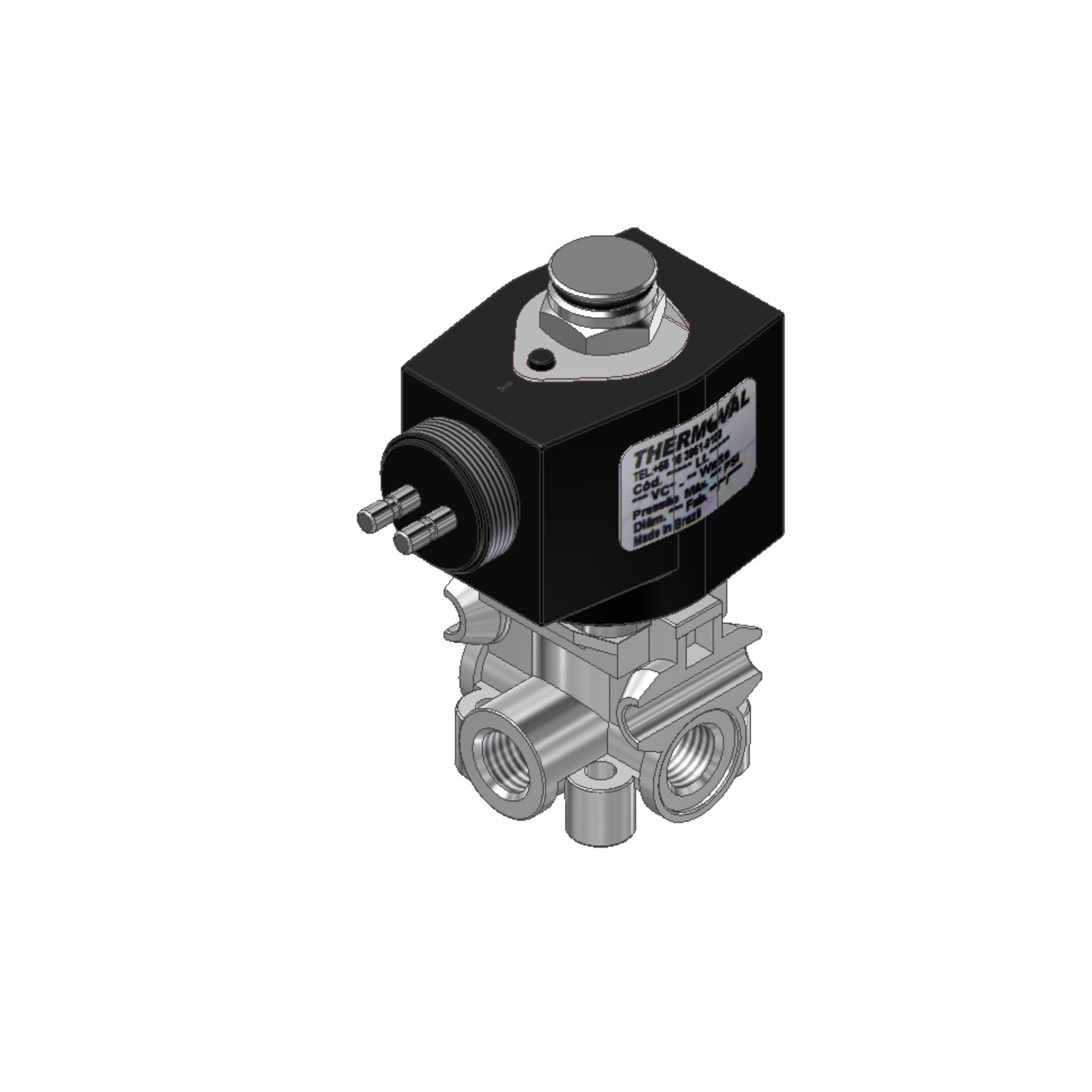 Válvula solenoide 3 vias nf 24vcc – rosca m12 - alumínio - 10 bar