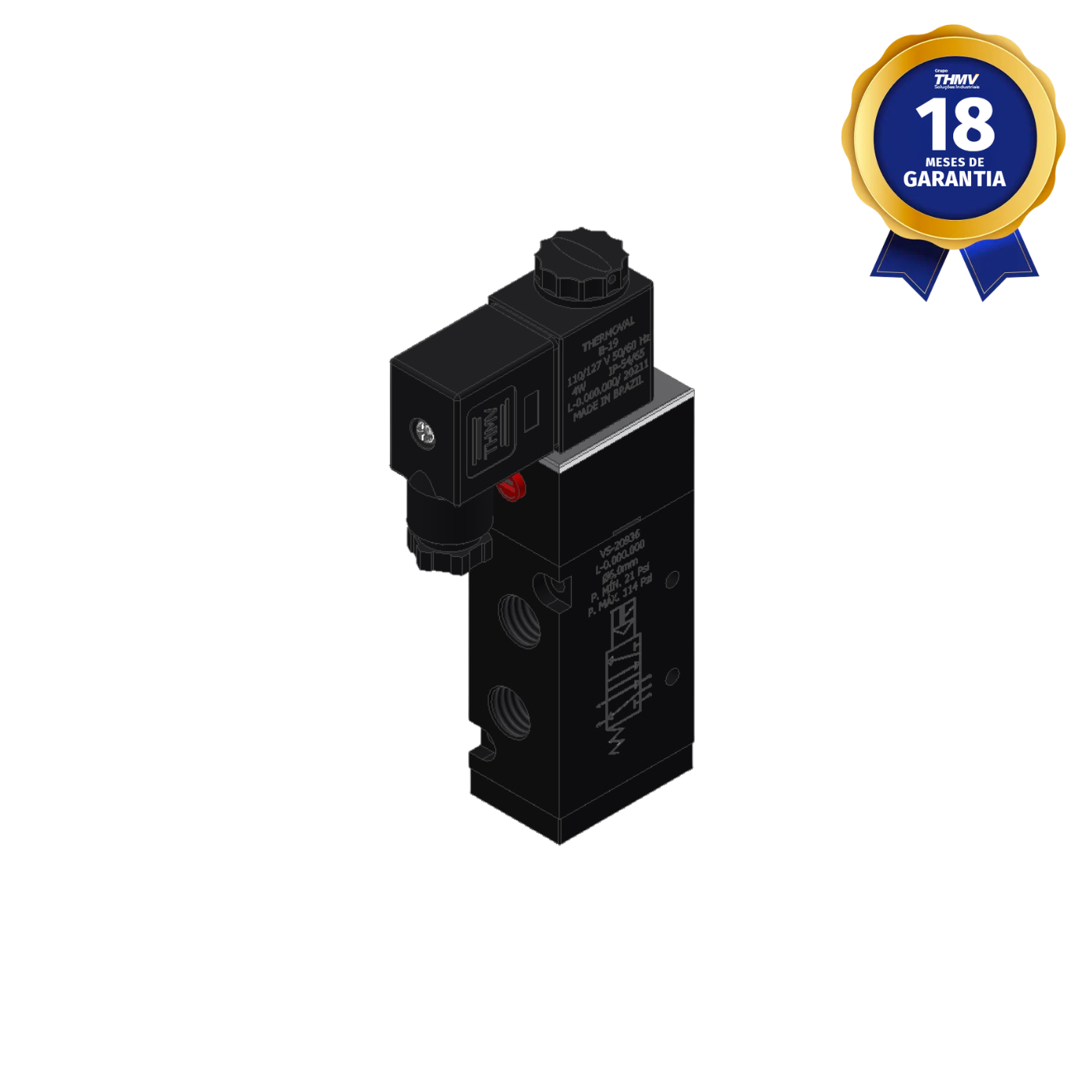 Válvula Pneumática 5/2 Vias Simples Solenoide 1/4" NPT 110/127 Vca Thermoval