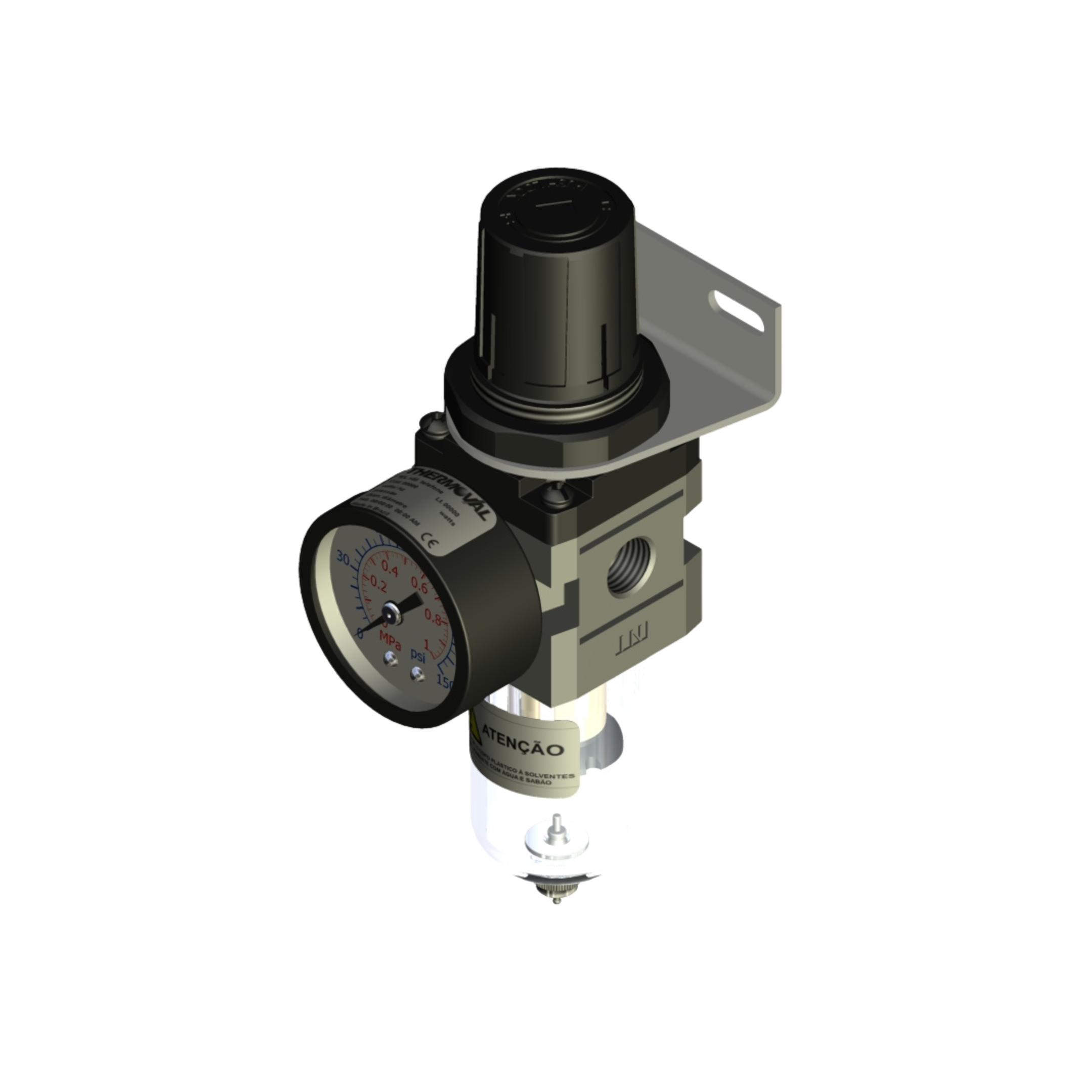 Filtro Pneumatico com regulador 1/4" bsp, com dreno manual e manometro redondo 0 a 150psi