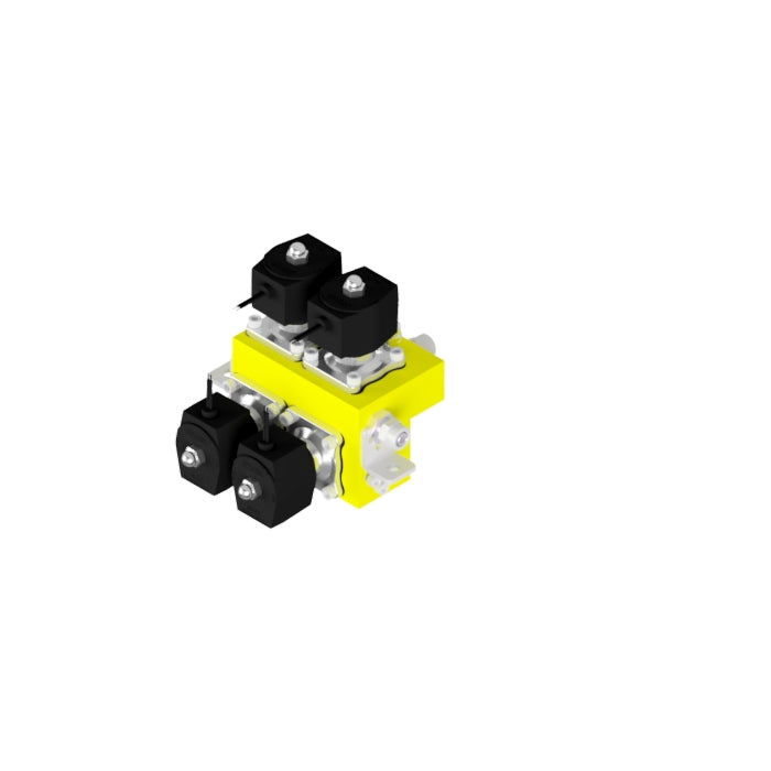 Kit Manifold Solenoide 4valvulas, amarelo, 1/2"bsp, tensão 12Vcc, 2/2 vias, nf + Mangueira Pu 10mm e 8mm, linha automotiva, suspensão ar, compativel com equipamentos ess, no mola e tebão