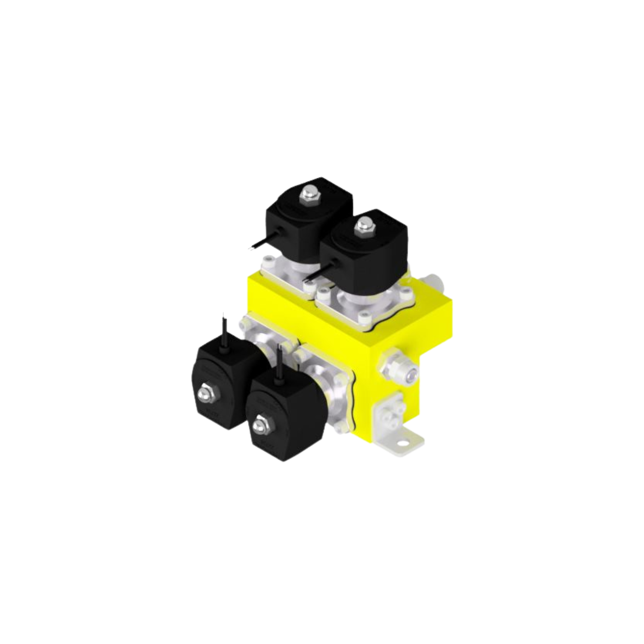 Kit Manifold Solenoide 4valvulas, amarelo, 1/2"bsp, tensão 12Vcc, 2/2 vias, nf + Mangueira Pu 10mm e 8mm, linha automotiva, suspensão ar, compativel com equipamentos ess, no mola e tebão