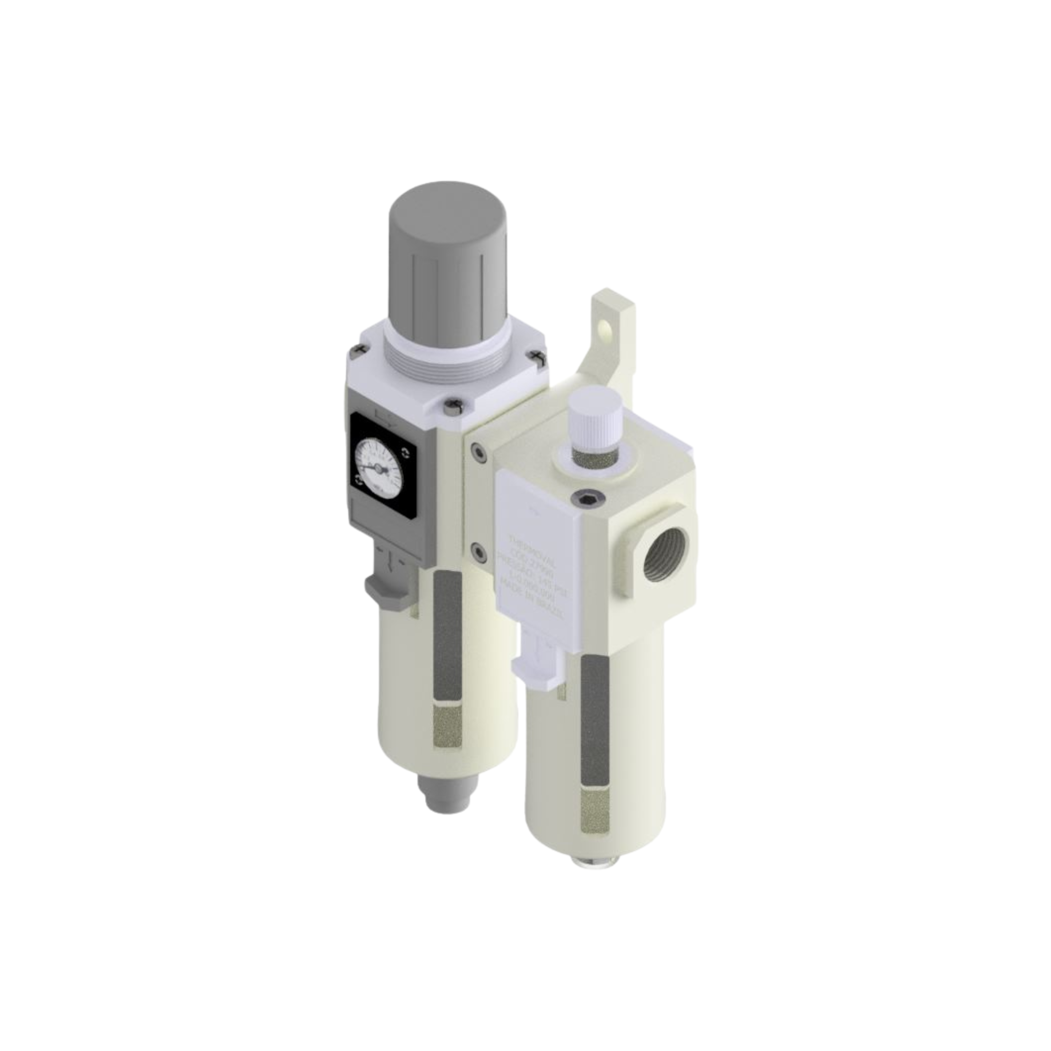 Filtro Pneumatico com Regulador e Lubrifil 1/2"bsp, com dreno manual e manometro quadrado 0 a 145psi