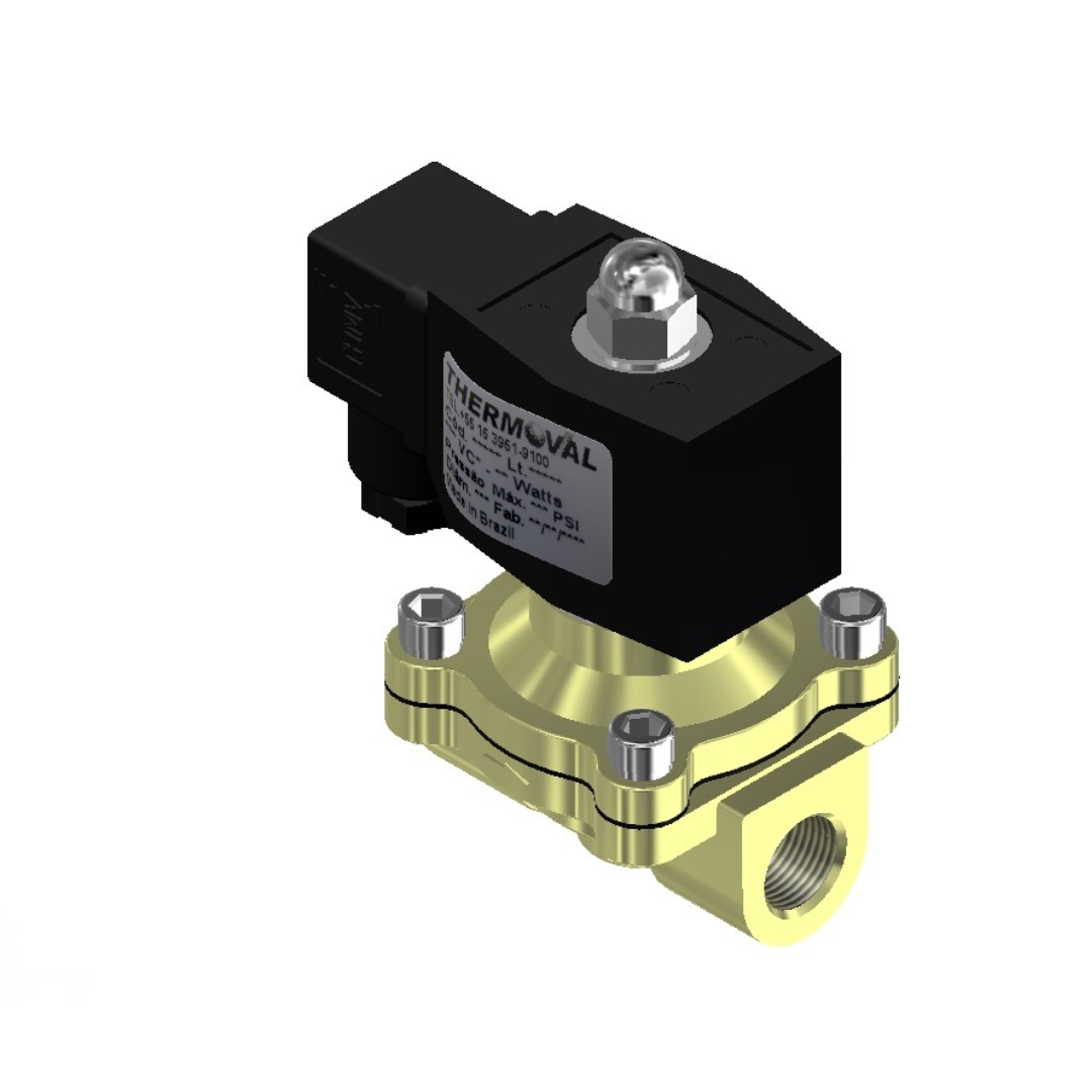 Válvula solenoide 2vias nf 3/8"bsp tensão 24vcc  para uso geral, fluidos, agua e ar marca: Thermoval