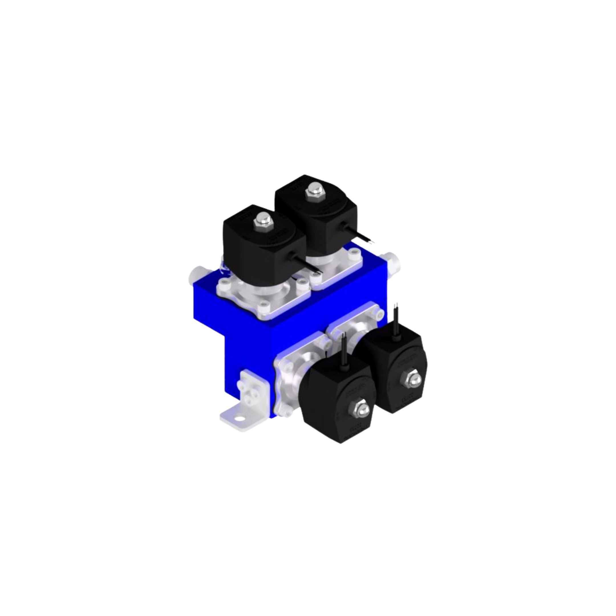 Kit Manifold Solenoide 4valvulas, azul, 1/2"bsp, tensão 12Vcc, 2/2 vias, nf + Mangueira Pu 10mm e 8mm, linha automotiva, suspensão ar, compativel com equipamentos ess, no mola e tebão