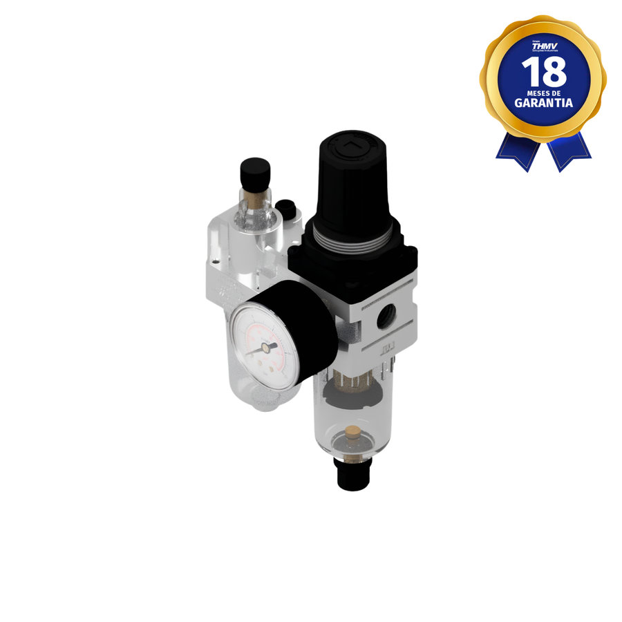 Filtro Regulador Pneumático 1/4" BSPP Com Lubrifil Dreno Semiautomático Pressão 150 psi Linha Industrial