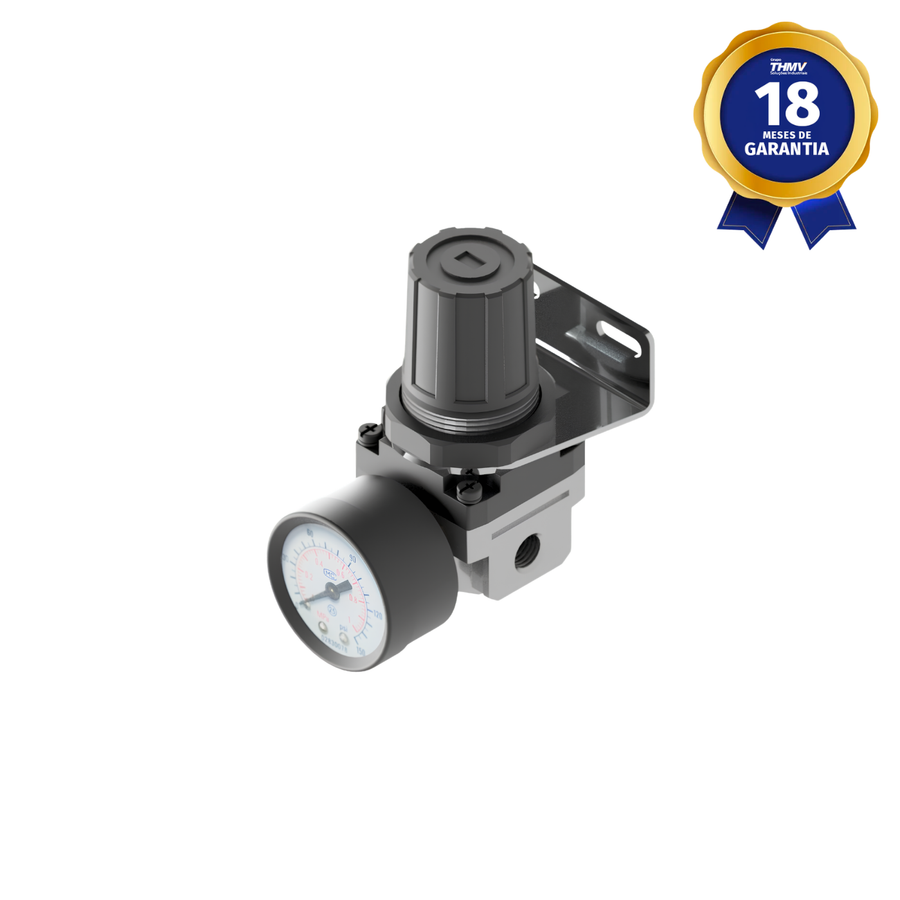 Regulador de Pressão Pneumático 1/4" BSPP Com Manômetro Pressão 150 psi Linha Industrial