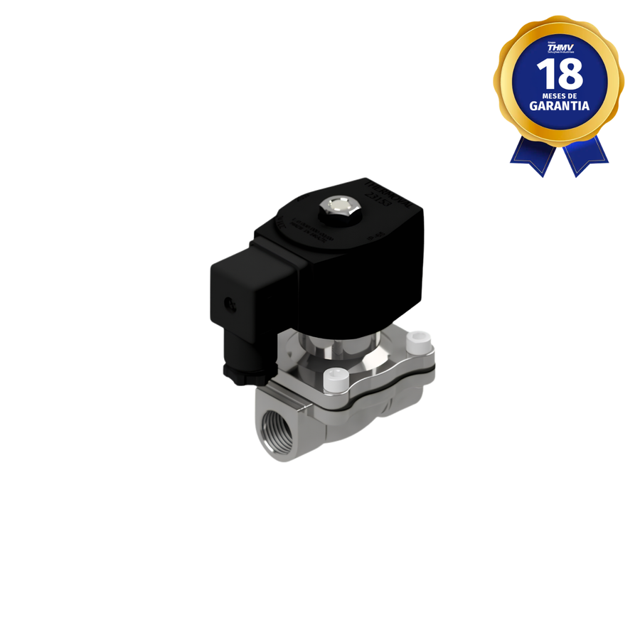 Válvula Solenoide 1/2" NPT 2/2 Vias NF 24 Vcc Aço Inox Uso Geral Linha Industrial