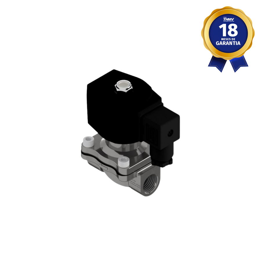 Válvula Solenoide 1/2" NPT 2/2 Vias NF 24 Vcc Aço Inox Uso Geral Linha Industrial