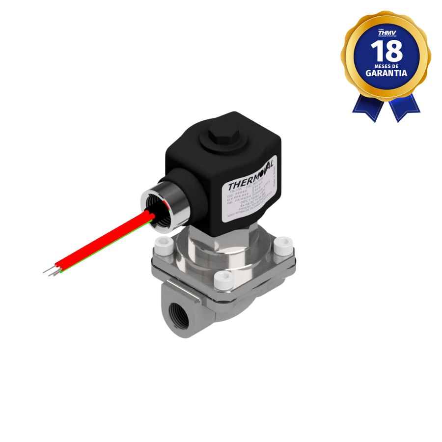 Válvula Solenoide 3/8" BSP 2/2 Vias NA 24 Vcc Aço Inox À Prova de Explosão Uso Geral Linha Industrial