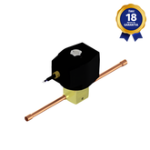 Válvula Solenoide Tubo 180° 1/4" x 100 2/2 Vias NF 110/127 Vca 50/60 Hz Linha Refrigeração Para Chopeiras e Câmara Fria