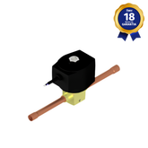 Válvula Solenoide Tubo 180° 3/8" x 100 2/2 Vias NF 220/240 Vca 50/60 Hz Linha Refrigeração Para Chopeiras e Câmara Fria