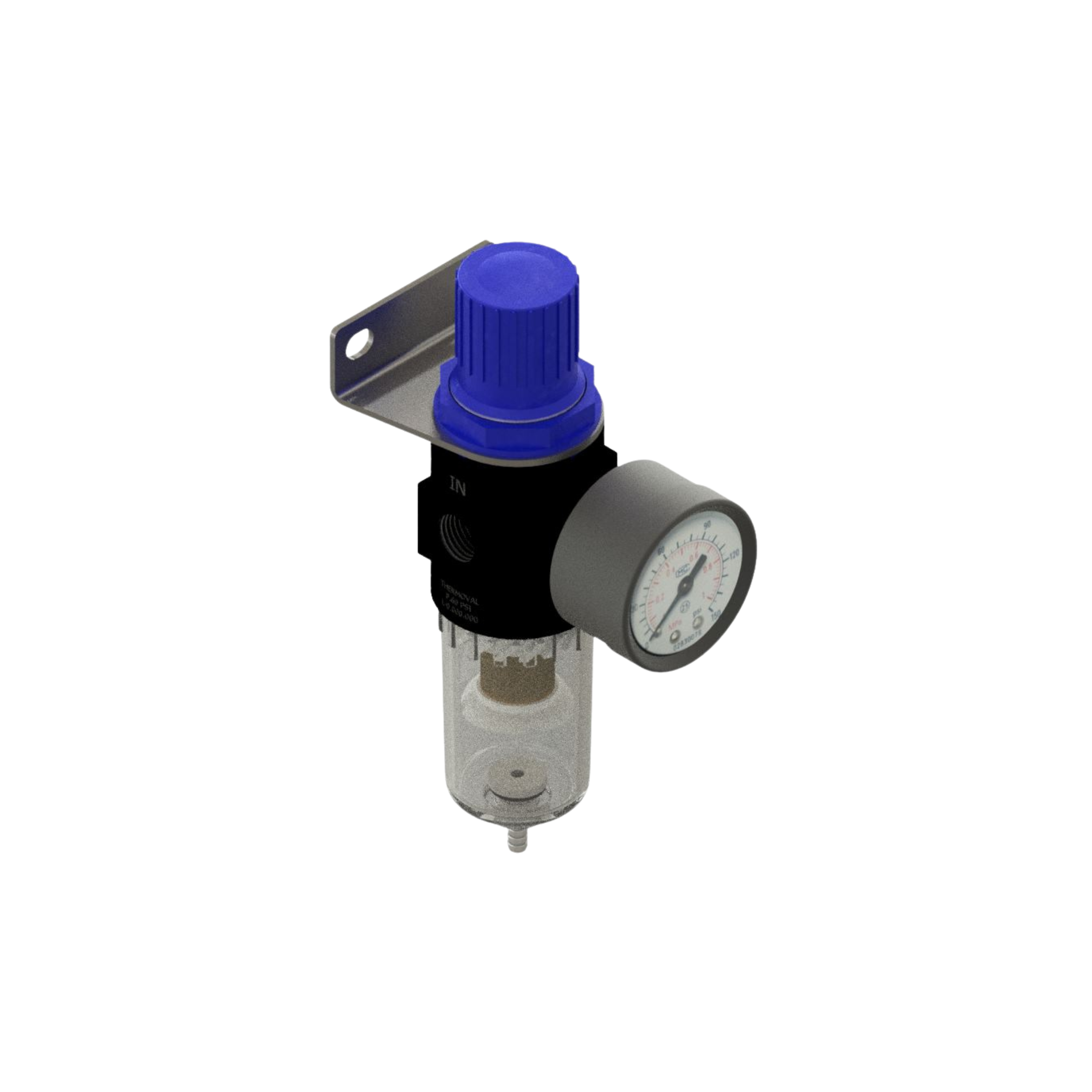 Filtro Pneumatico com Regulador 1/4"bspp, vazão 550 l/min, com conexão para 1/4"npt, com dreno semi-automatico e manometro redondo 0 a 125psi